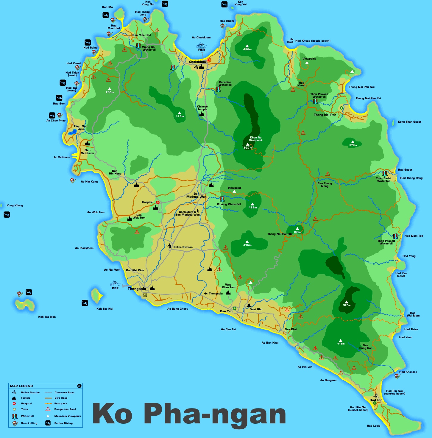 carte koh phangan en relief