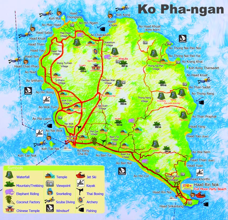 carte tourisme koh phangan attractions